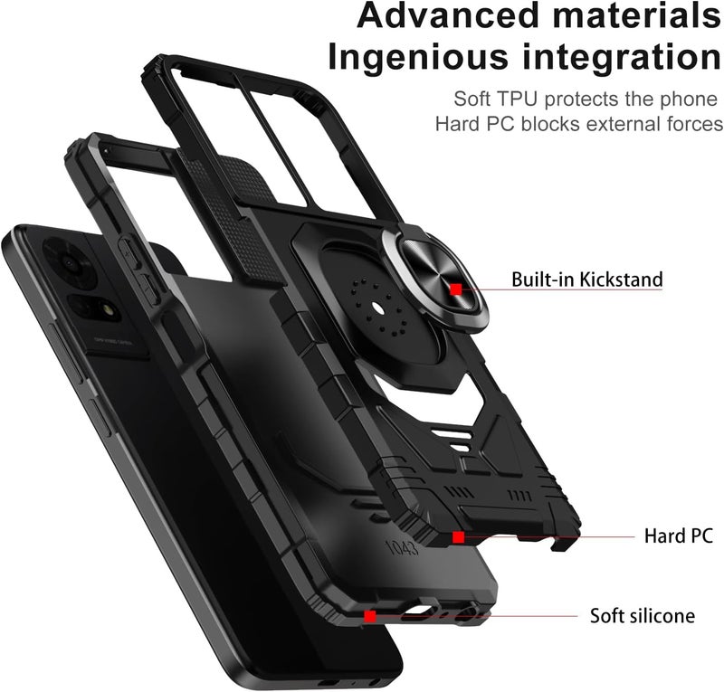 Mocotto for TCL K24/TCL K23/TCL 50 LE Phone Case with Tempered Glass Screen Protector,Military Grade Heavy Duty Shockproof Protective Cover,with Ring Kickstand (TCL K24, Black) - Image 3